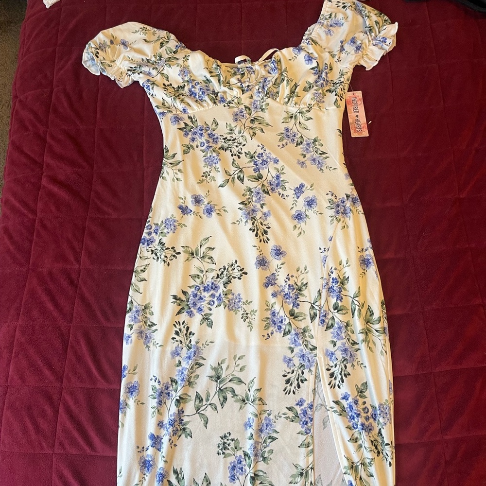 Inspired Hearts Cream and Blue Floral Midi Dress